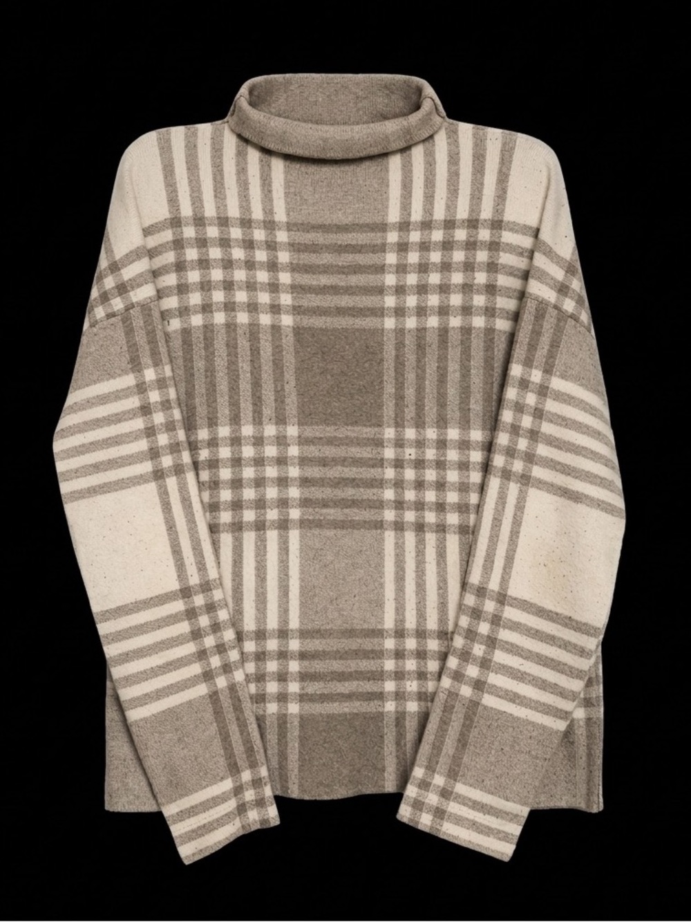 Plaid Turtleneck Sweater in Taupe and Cream